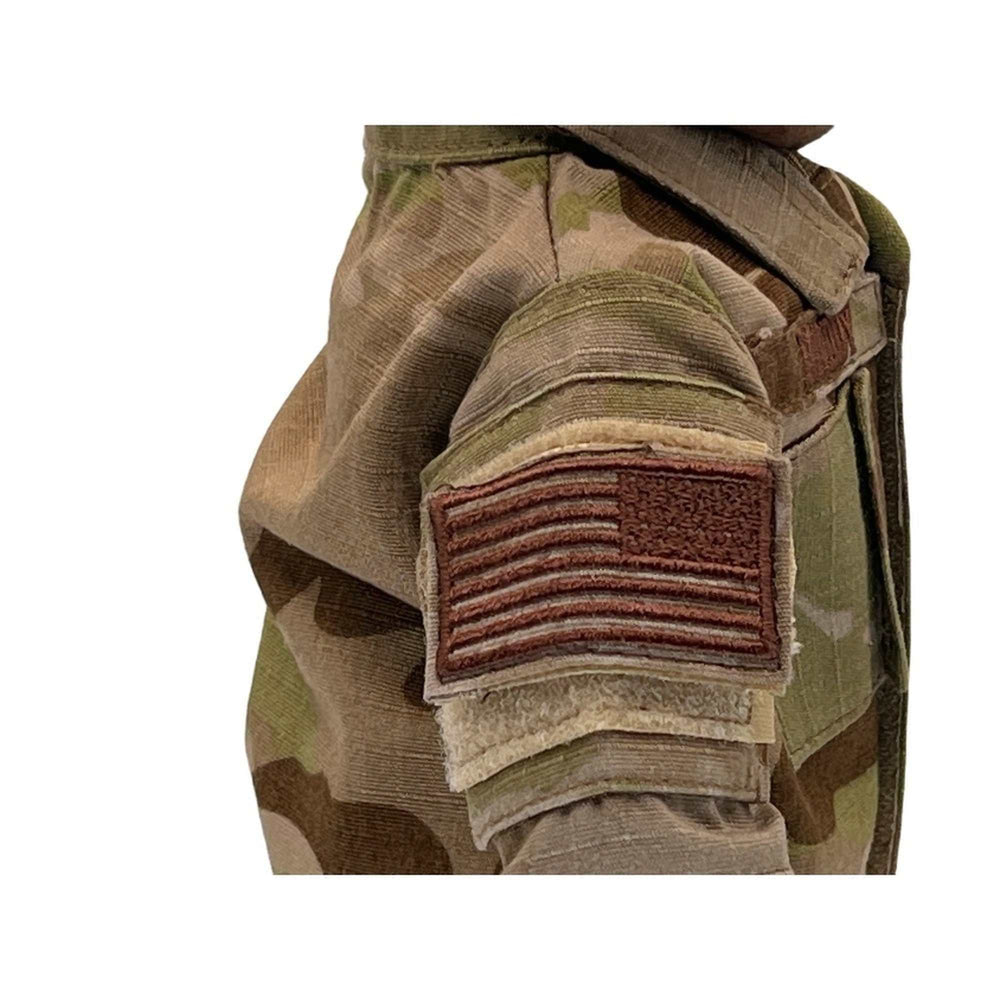 Close-up of "Daddy" Air Force uniform sleeve with camouflage pattern from My Hero Plush.