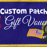 Gift voucher for creating custom patches, includes red bow and sample patches.