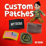 Custom patches with Velcro backing, featuring "My Hero" design and diverse shapes for personalized use.