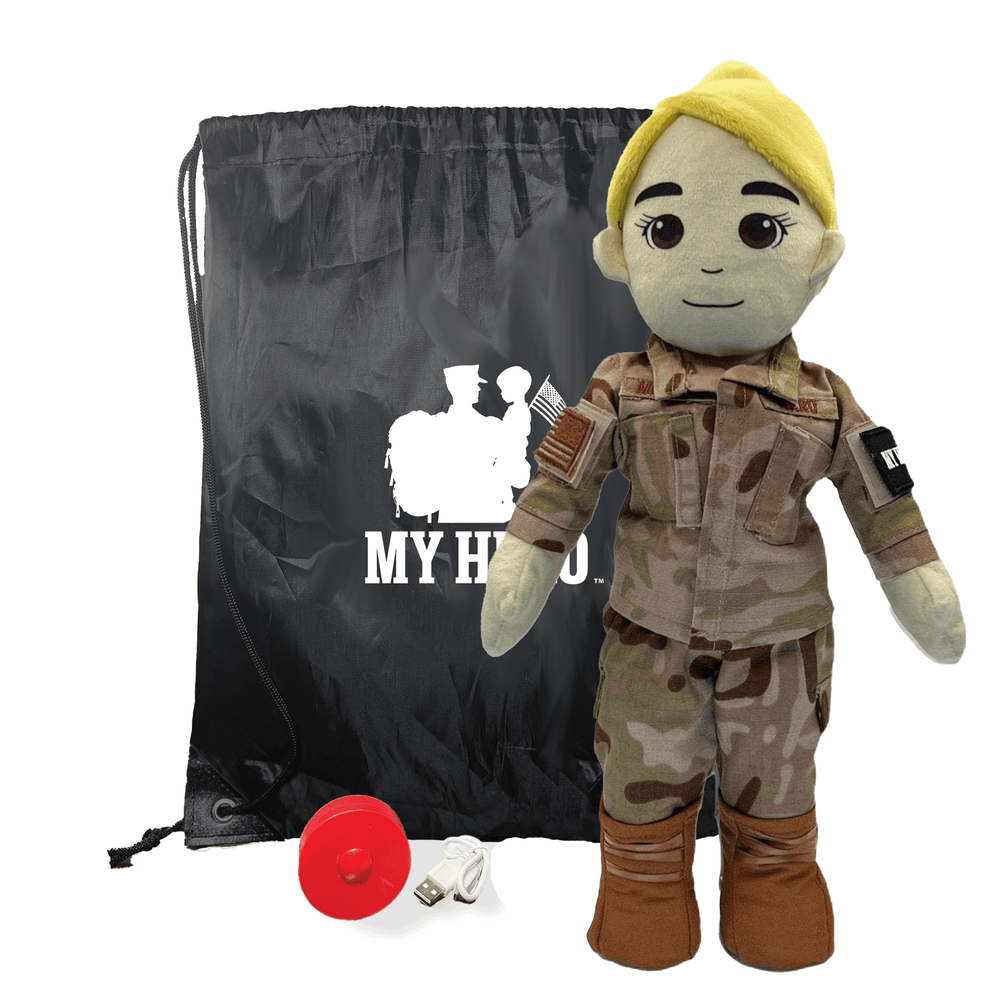 Customizable Doll, Personalized Doll, Military Doll, Daddy Doll, Mommy Doll, Blonde Hair Doll, Air Force Doll, Airman Doll, Recordable Doll, Military Doll, Talking Doll, and Deployment Doll for Military Kids