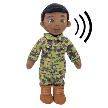 "Marine daddy doll in full uniform with voice recorder — recordable Marine Corps gift for kids during deployment"