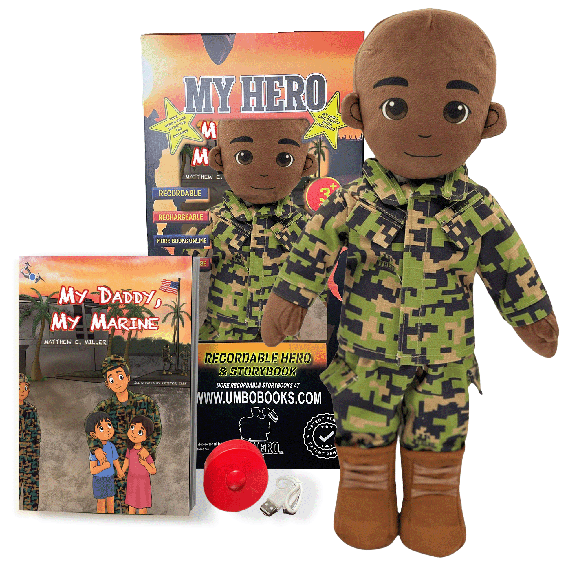 Marine daddy doll in full uniform with voice recorder — recordable Marine Corps gift for kids during deployment