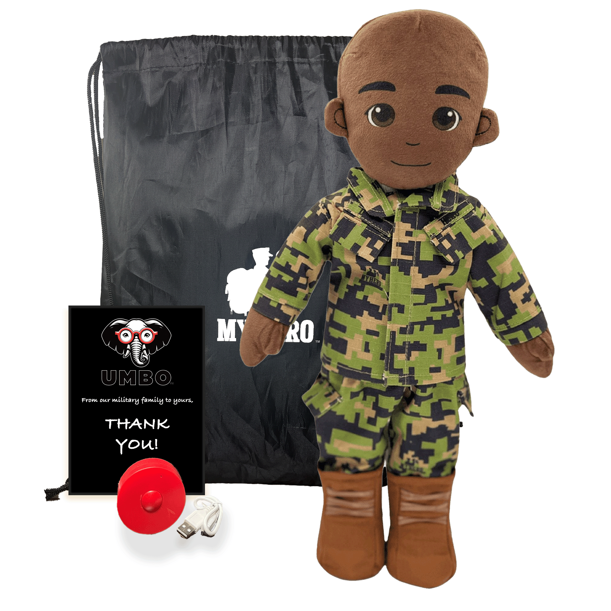 Marine daddy doll in full uniform with voice recorder — recordable Marine Corps gift for kids during deployment