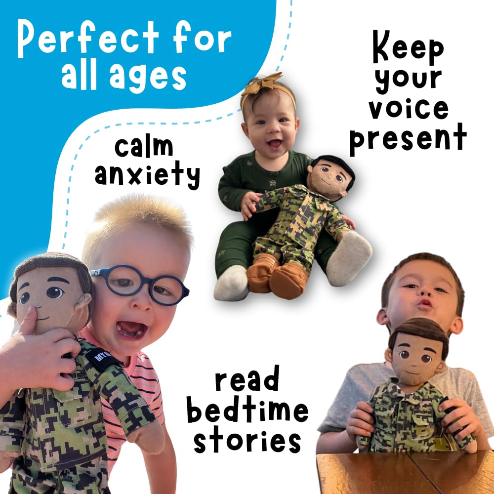 Recordable military parent doll – comforting deployment plush with camo uniform and personalized voice message