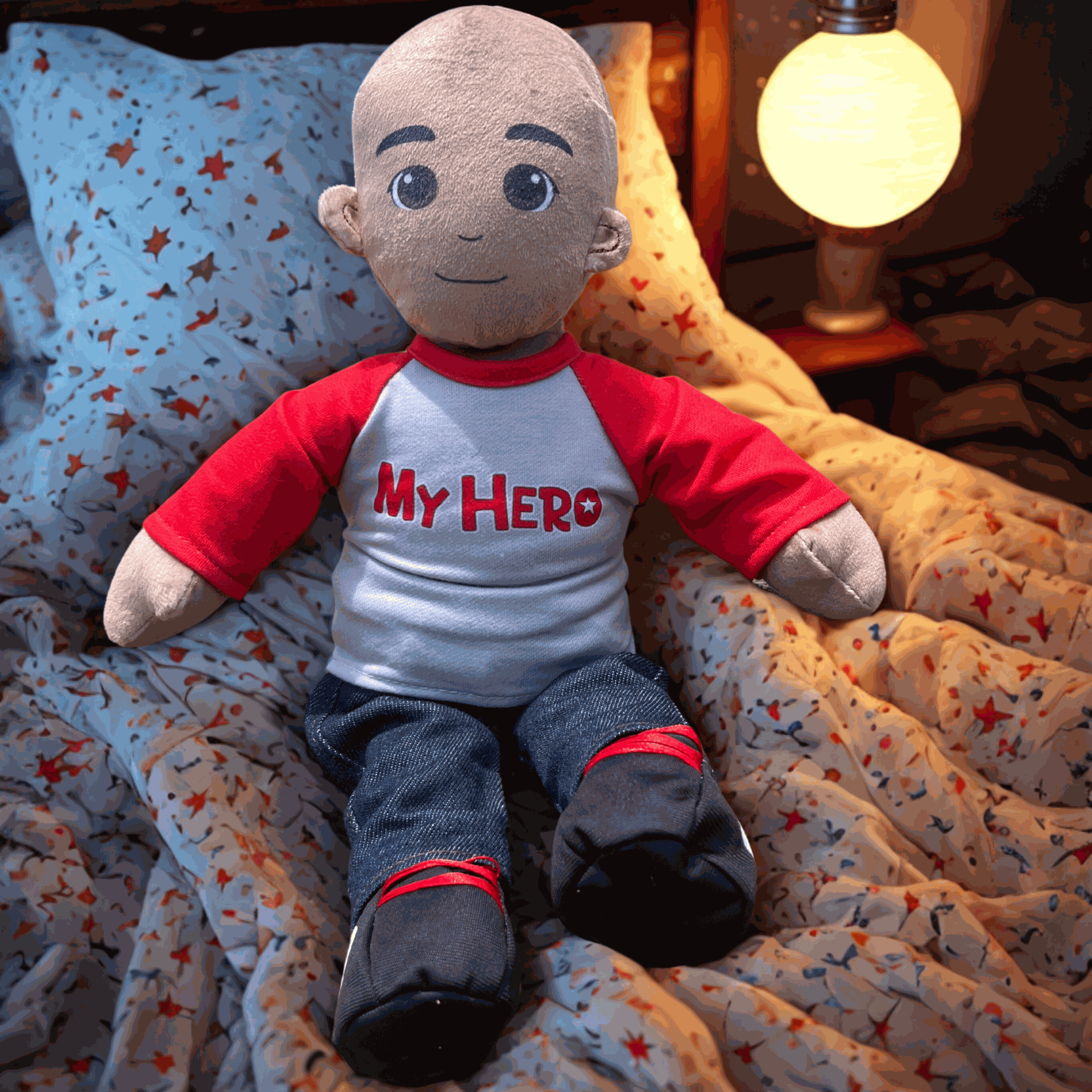 Voice recordable plush doll with My Hero shirt, customizable for families, and suitable for children of all ages.
