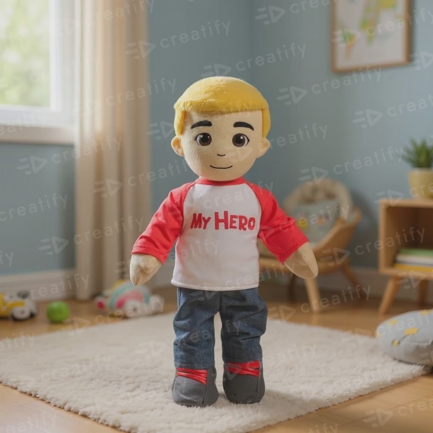 Grandparent doll: medium skin, auburn hair grandparent figure wearing 